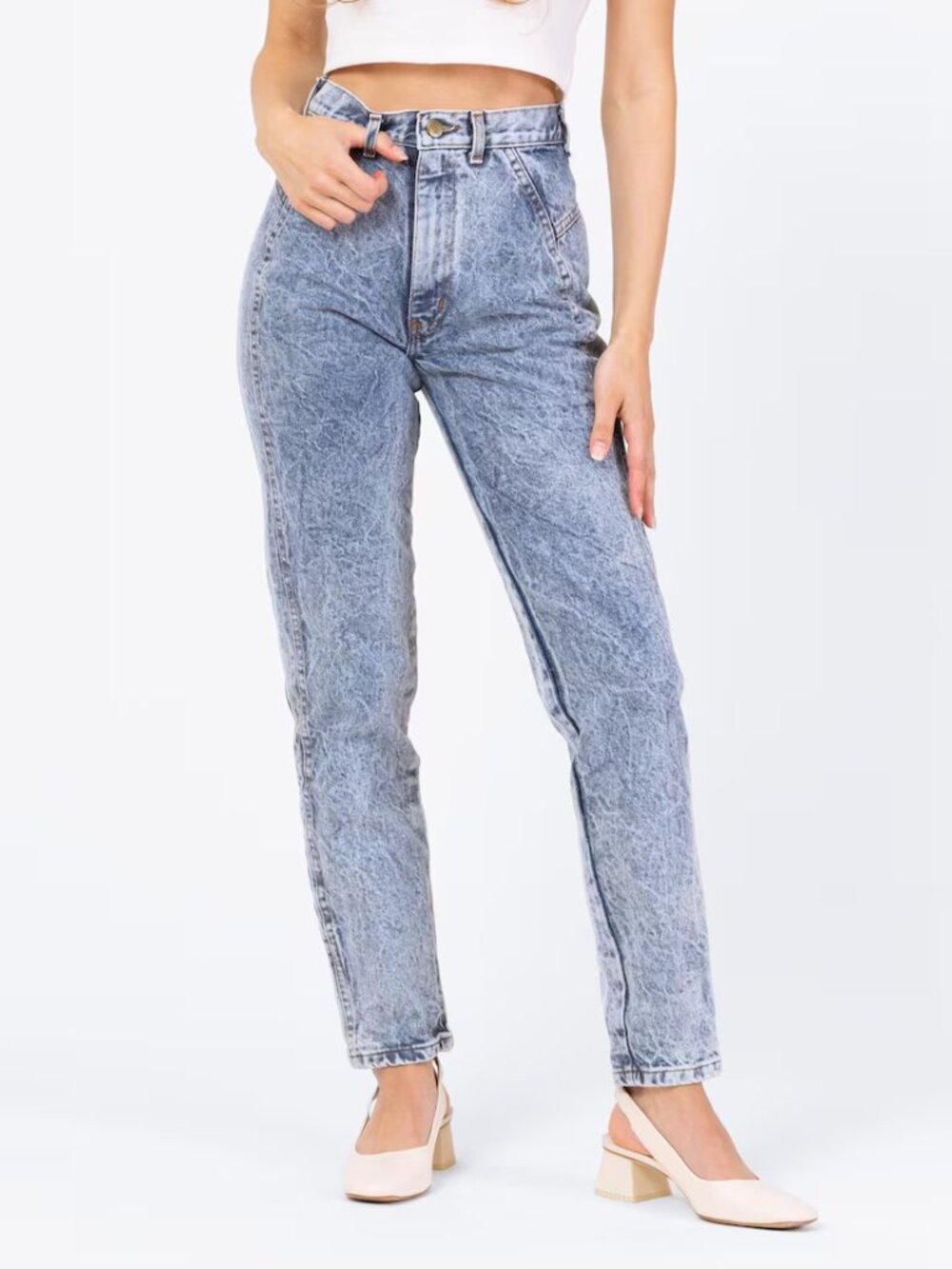 VINTAGE 1980s JORDACHE ACID WASH MOM JEANS ULTRA HIGH RISE TAPERED sz 25" waist